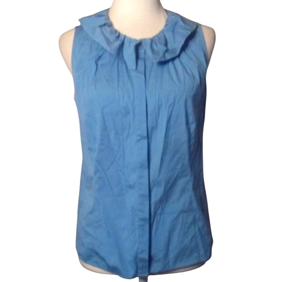 Lafayette 148 Sleeveless Ruffle Neck Blouse Button Front Cotton Blend Size 2 - Picture 1 of 8